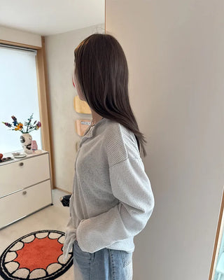 Round neck ribbed cardigan