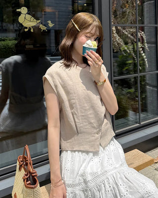 Drop-shoulder cropped vest jacket