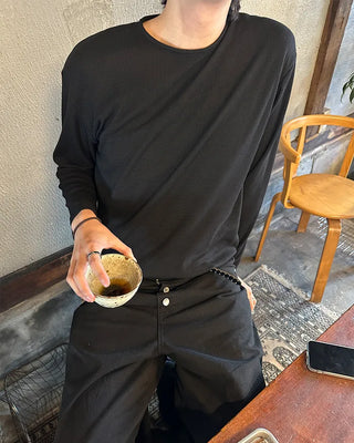 Waffle Semi-Cropped Long-Sleeve T-Shirt