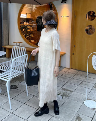Round Shirring Long Dress