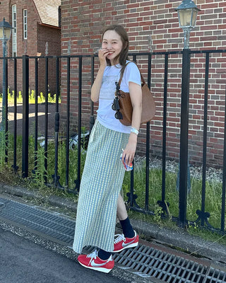 Washed stripe maxi skirt