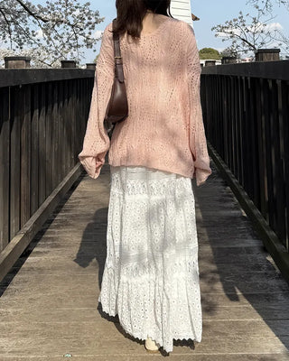 Lace punched long skirt