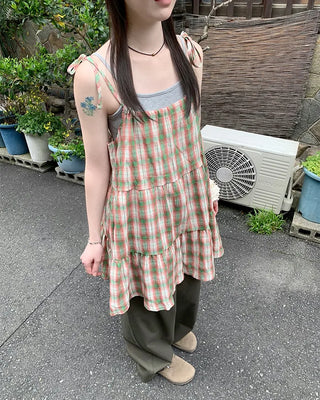 Checked camisole strap mini dress