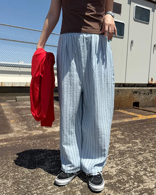 Striped Wide Wrinkle Easy Pants
