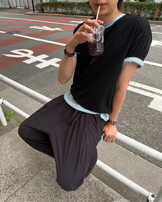 Henley neck simple short-sleeved T-shirt