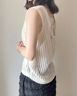 Perforated back ribbon knit sleeveless dress