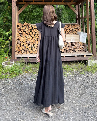 Frilled V-neck long dress