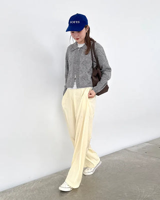 Perforated Collar Knit Zip-Up