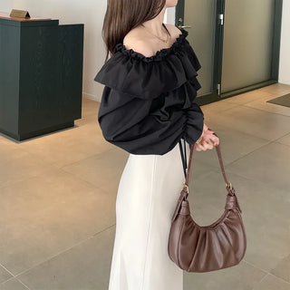 V-neck frill ribbon blouse