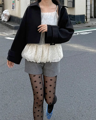 Polka Dot Sheer Balloon Sleeveless Blouse