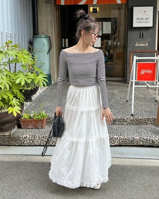 Tassel tiered long skirt