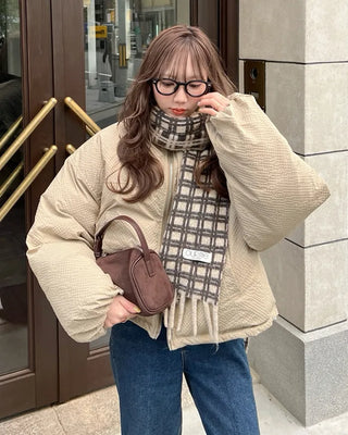 Big check fringe scarf