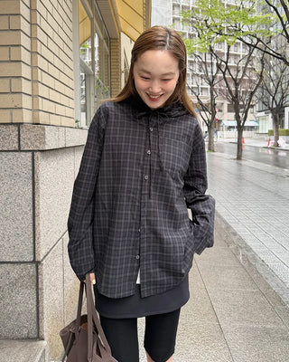 Checked hooded shirt