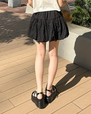 Ribbon Point Dot Pattern Balloon Fit Mini Skirt