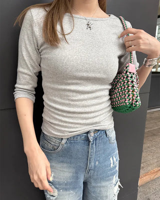 Bateau neck cropped sleeve shirt