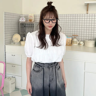 Pleated short-sleeved blouse