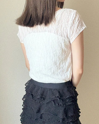 Lace sheer short-sleeved T-shirt