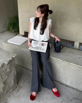 High-waisted, two-pleat, button-down wide-leg trousers