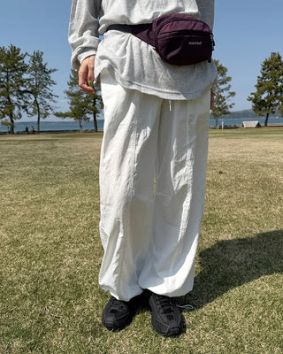 Center seam nylon parachute pants