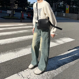 Washed wide denim pants