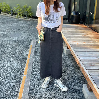 Denim long skirt