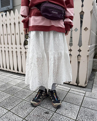 Perforated lace maxi skirt
