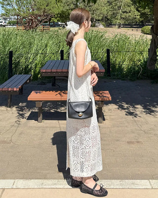 Perforated detail square neck long dress