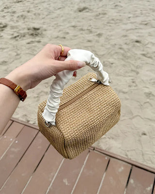 Shirred rattan square bag