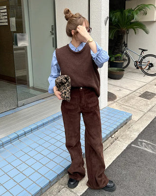 Pocket corduroy wide-leg pants
