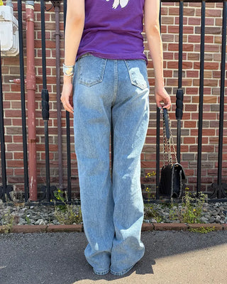 Washed straight denim pants