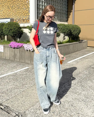 Argyle print short-sleeve T-shirt