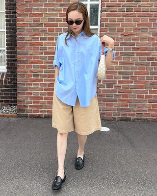 (Unisex) Oxford Overfit Half Sleeve Shirt
