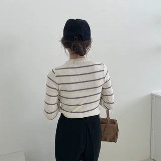 Slim-fit striped ribbed knit