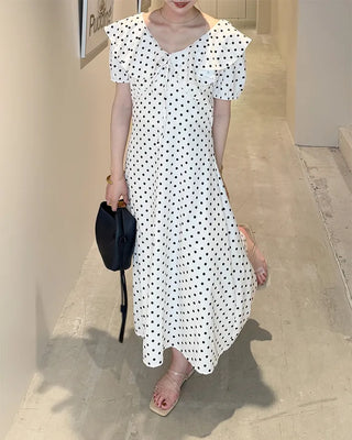 Ruffled polka dot long dress