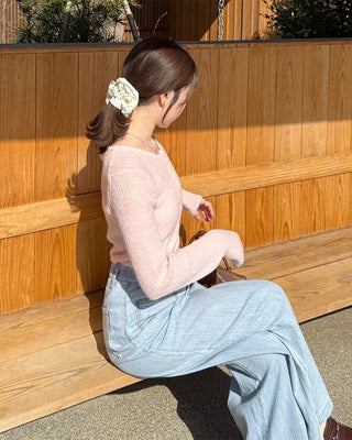Half-open button ribbed knit
