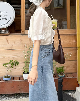 Pintuck ruffle bow tie blouse