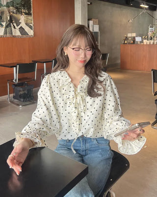 Polka dot frill blouse