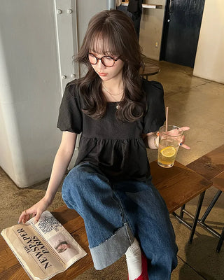 Square neck puff blouse