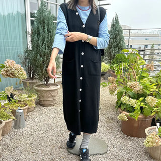 V-neck sleeveless long cardigan dress