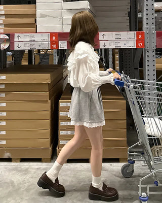 Double-frilled big collar blouse