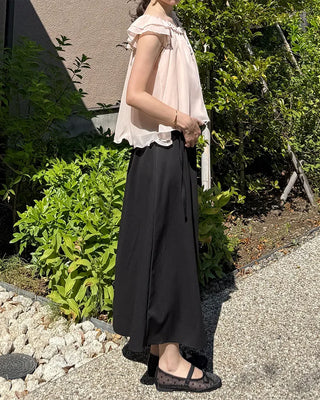 Belted A-line simple long skirt