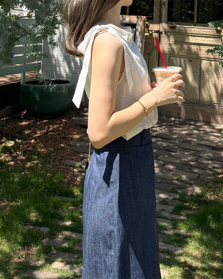 One-shoulder polka dot sleeveless top