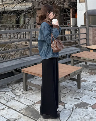 A-line ribbed long skirt