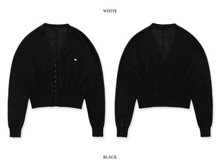 [Moromoro2] Tencel Linen Blend Lace Trim V-Neck  Cardigan