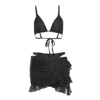 Lace ruffle cami 3 piece mini skirt set