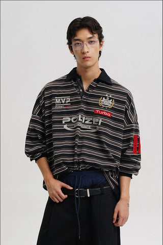 [MASONPRINCE] Striped Long Sleeve Polo