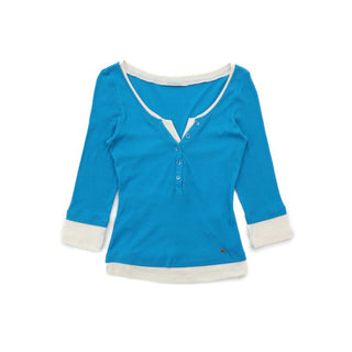 [Moromoro2] Layered Henley Top with Contrast  Trim