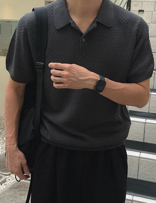 Honeycomb Collar Short Sleeve Knit (6 colors, M~L)