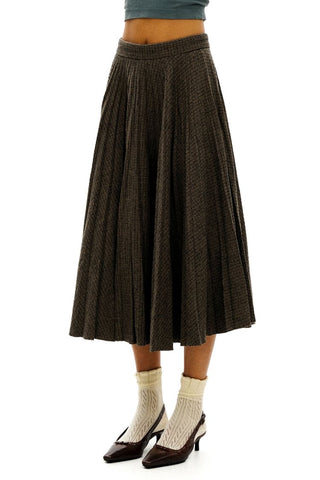 [Moromoro2] Houndstooth Wool Blend Pleated  Skirt