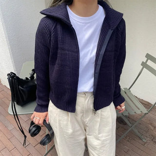 Raglan knit zip-up